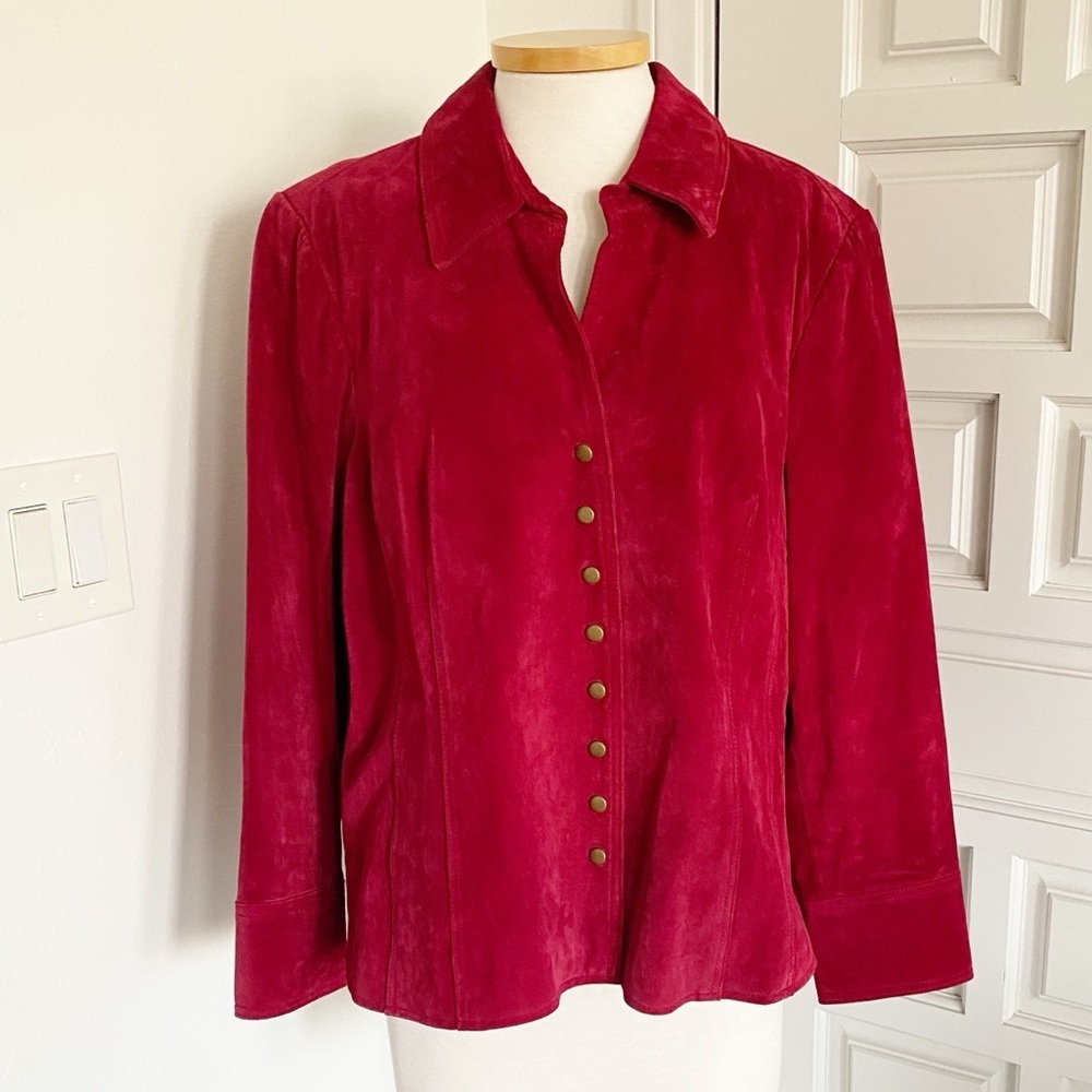 Coldwater Creek Red Suede Leather Jacket Classic Coat Size 2X